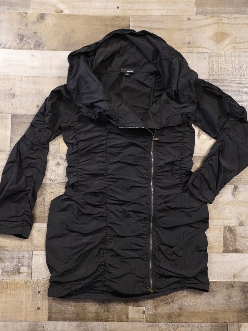 Sun Kim Ruched Hooded Jacket Women’s Small Black Avant Garde